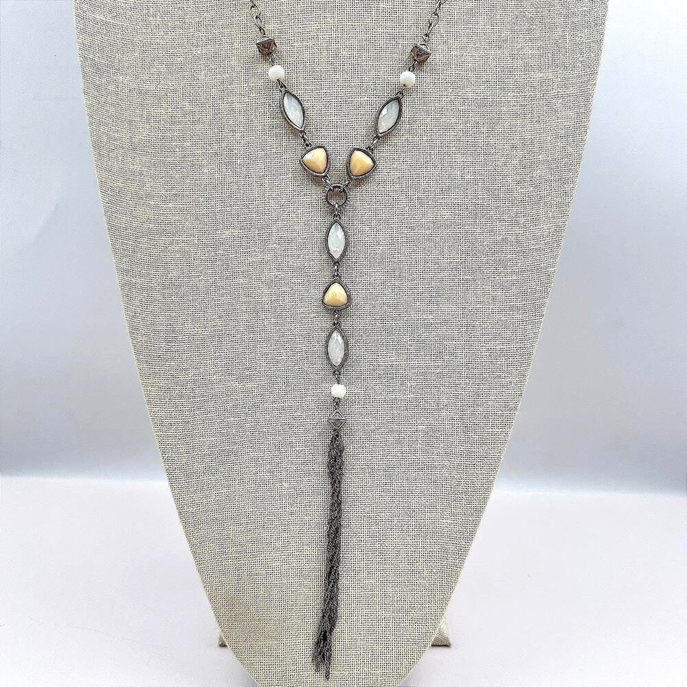 Vintage Y2K Gold Tone Tassel Y-Necklace Beaded Women's Classic Fashion Jewelry